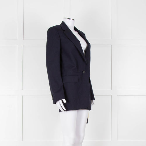 Dries Van Noten Navy Blue Fine Wool Blazer Jacket