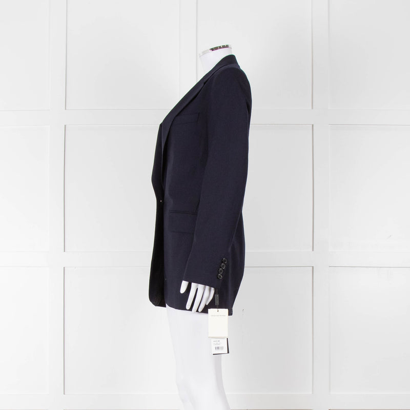 Dries Van Noten Navy Blue Fine Wool Blazer Jacket