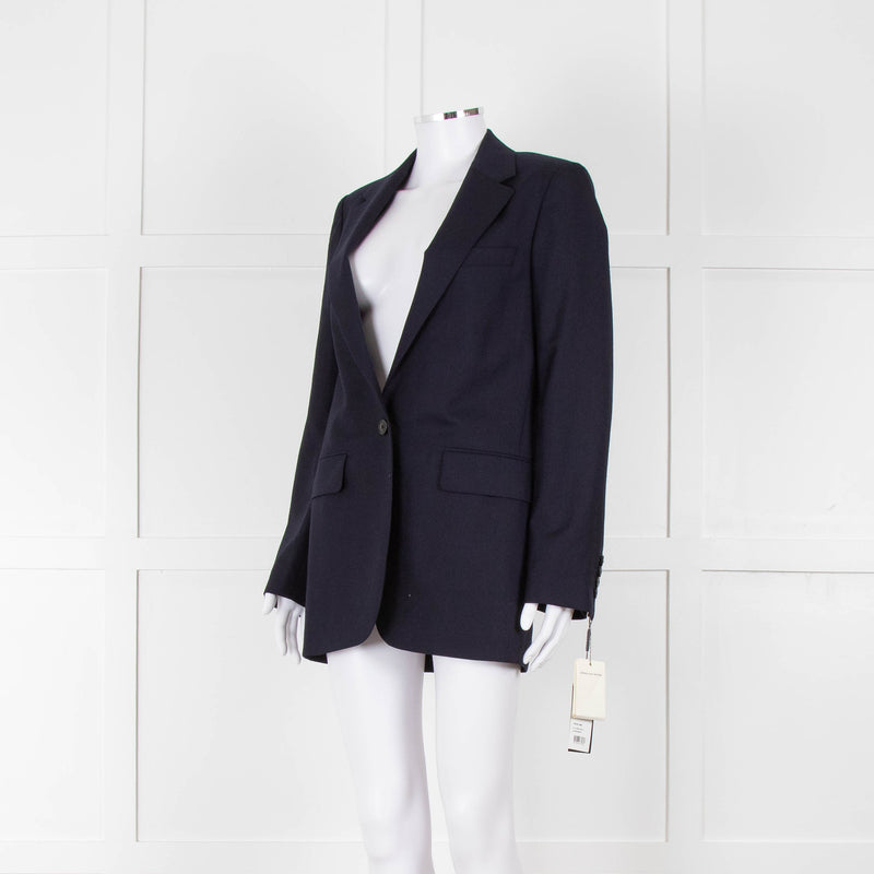 Dries Van Noten Navy Blue Fine Wool Blazer Jacket