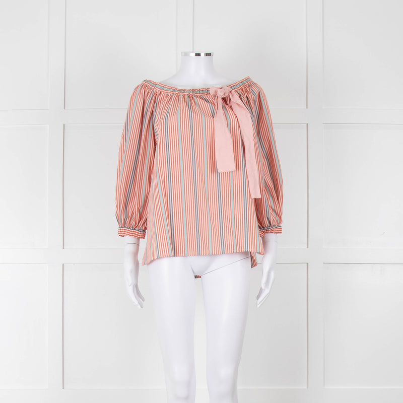 See By Chloe White Orange Blue Cotton Striped Top