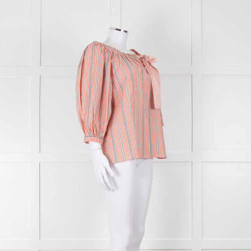 See By Chloe White Orange Blue Cotton Striped Top