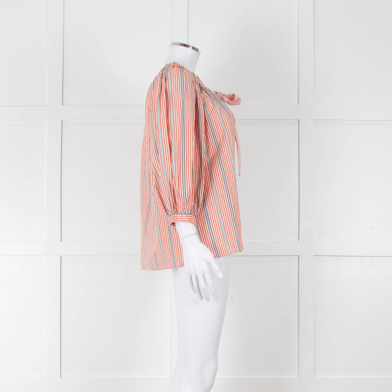 See By Chloe White Orange Blue Cotton Striped Top