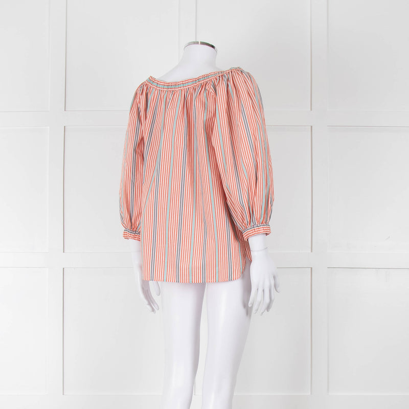 See By Chloe White Orange Blue Cotton Striped Top