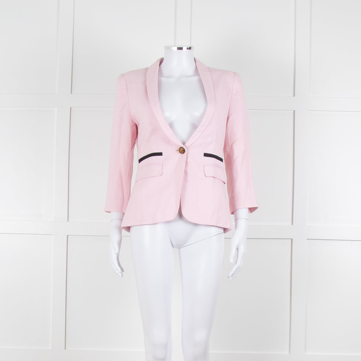 Smythe Pink Black Pocket Cotton Blend Blazer