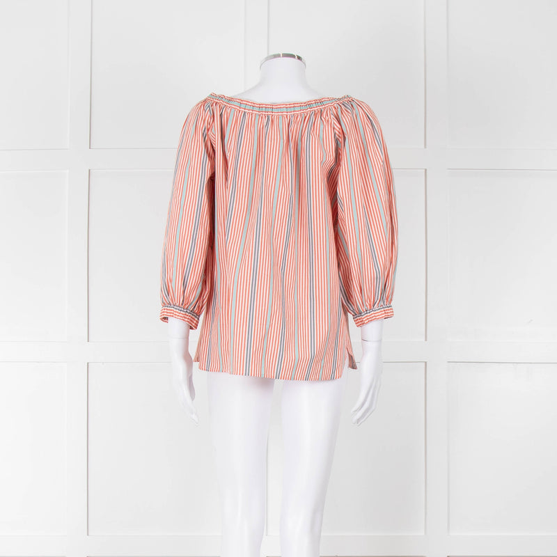See By Chloe White Orange Blue Cotton Striped Top