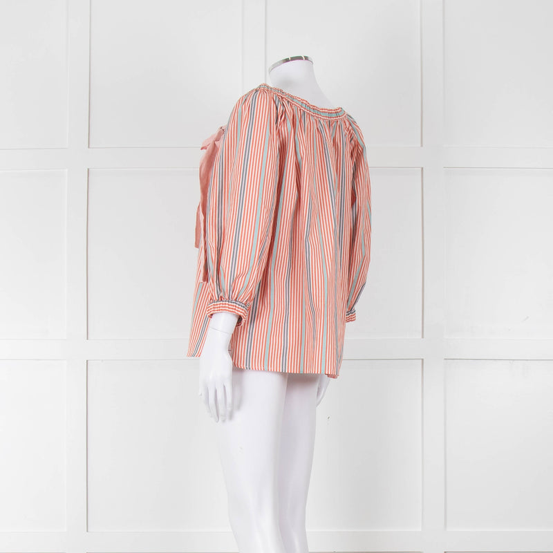 See By Chloe White Orange Blue Cotton Striped Top
