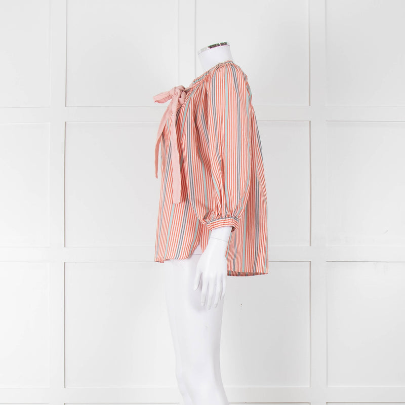 See By Chloe White Orange Blue Cotton Striped Top