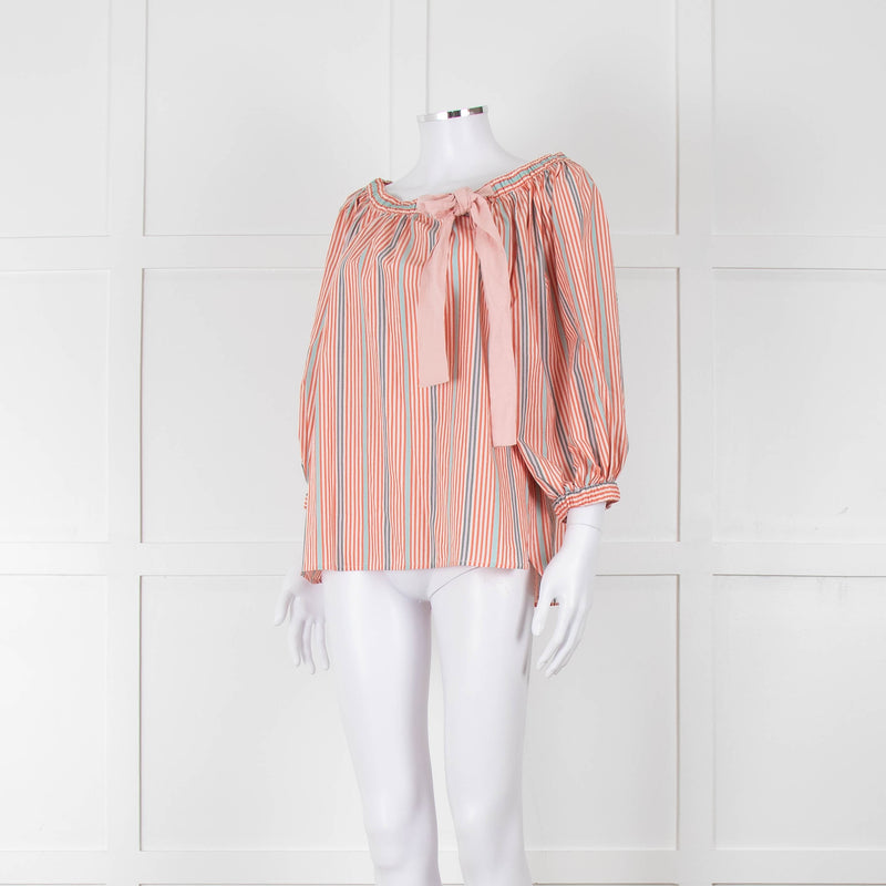 See By Chloe White Orange Blue Cotton Striped Top
