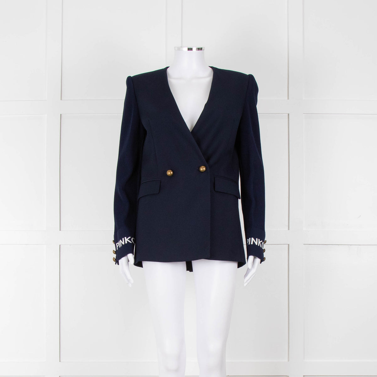 Pinko Navy Gold Button knitted Sleeves Blazer