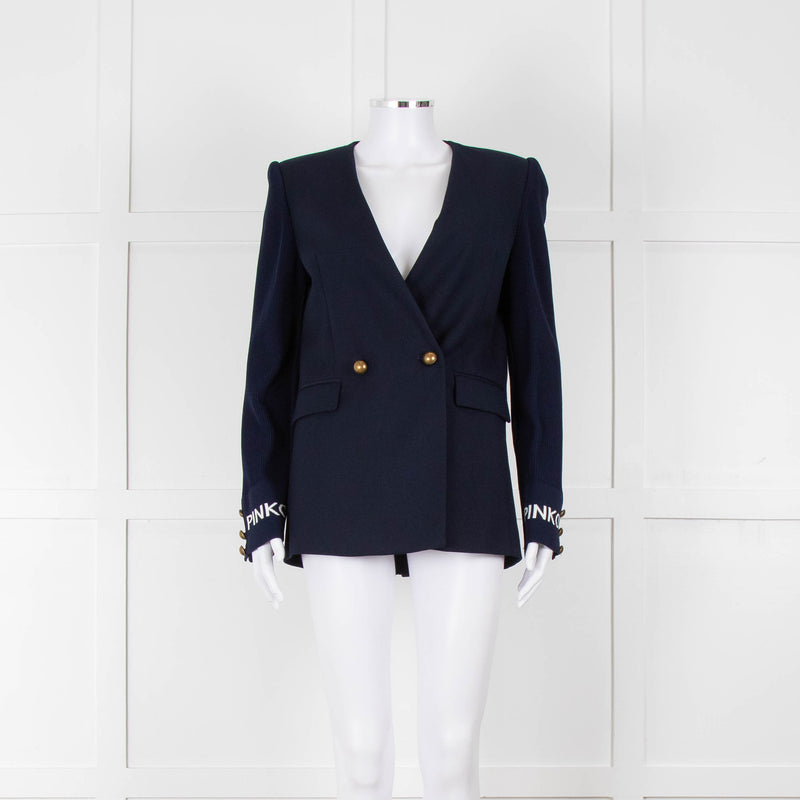 Pinko Navy Gold Button knitted Sleeves Blazer