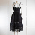 Self Portrait Black Guipure Trimmed Dress with Bow Straps