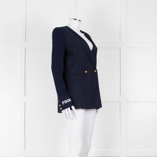Pinko Navy Gold Button knitted Sleeves Blazer