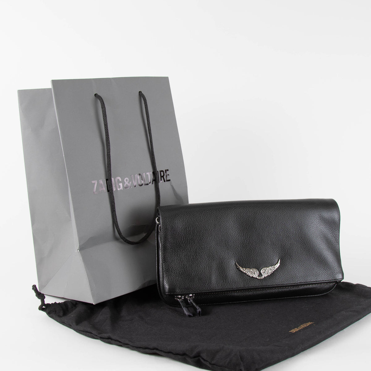 Zadig & Voltaire Preloved  Black Rock Clutch with Chain Strap