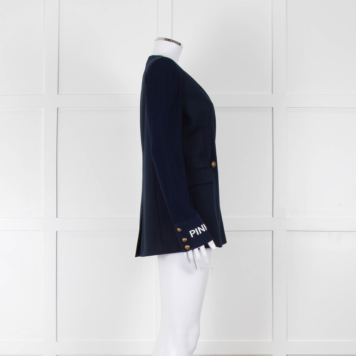 Pinko Navy Gold Button knitted Sleeves Blazer