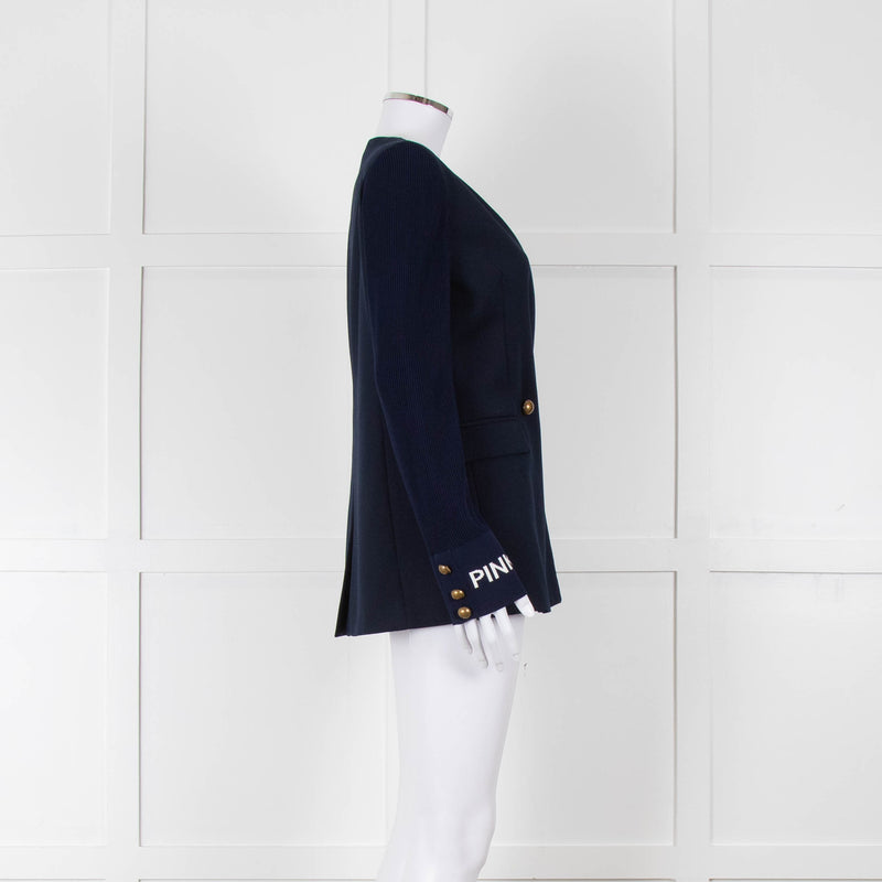 Pinko Navy Gold Button knitted Sleeves Blazer