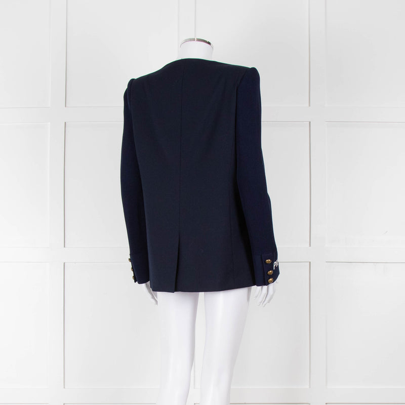 Pinko Navy Gold Button knitted Sleeves Blazer