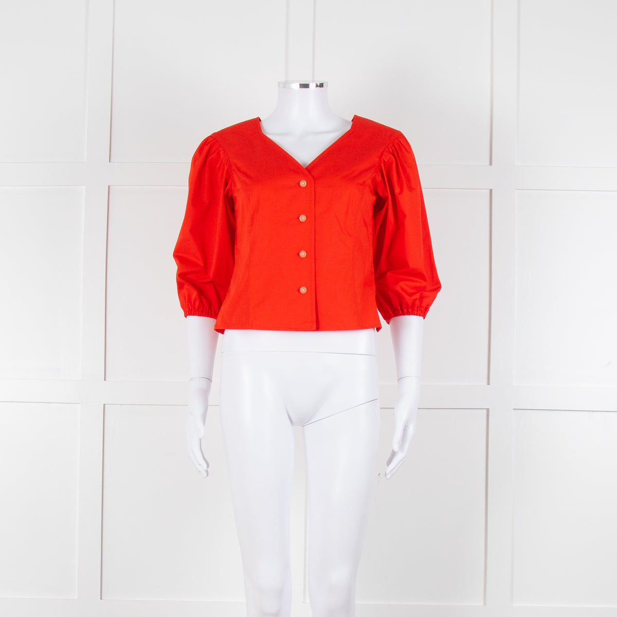 Tory Burch Orange Red Cotton Puff Sleeve Top