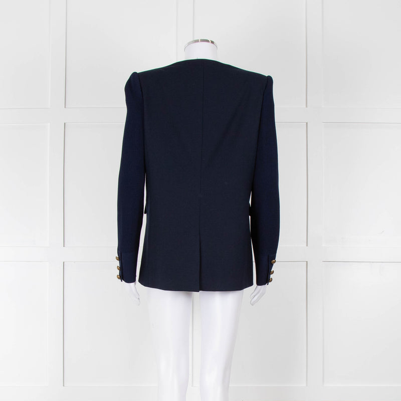 Pinko Navy Gold Button knitted Sleeves Blazer