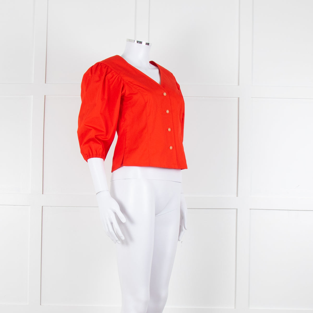 Tory Burch Orange Red Cotton Puff Sleeve Top