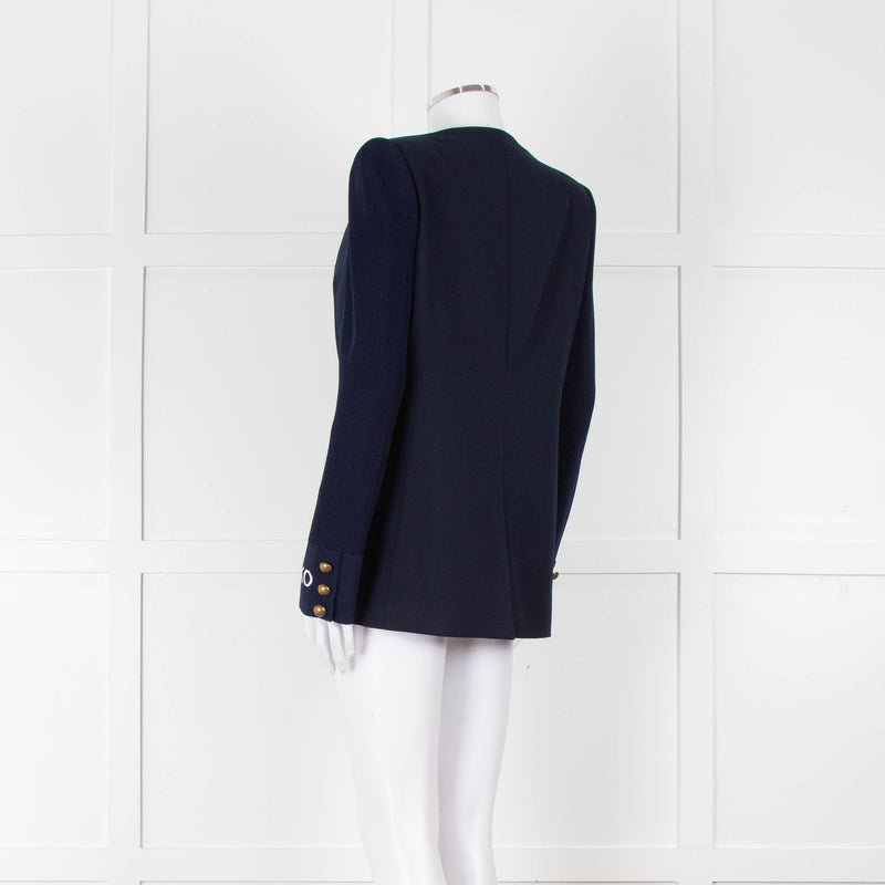 Pinko Navy Gold Button knitted Sleeves Blazer