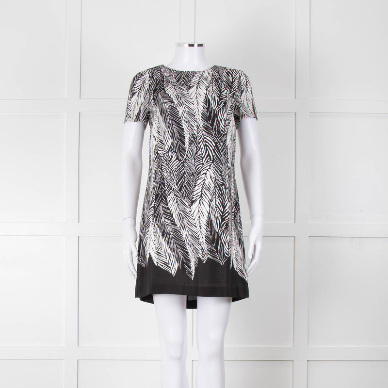 Club Monaco Black And White Palm Print Silk Dress