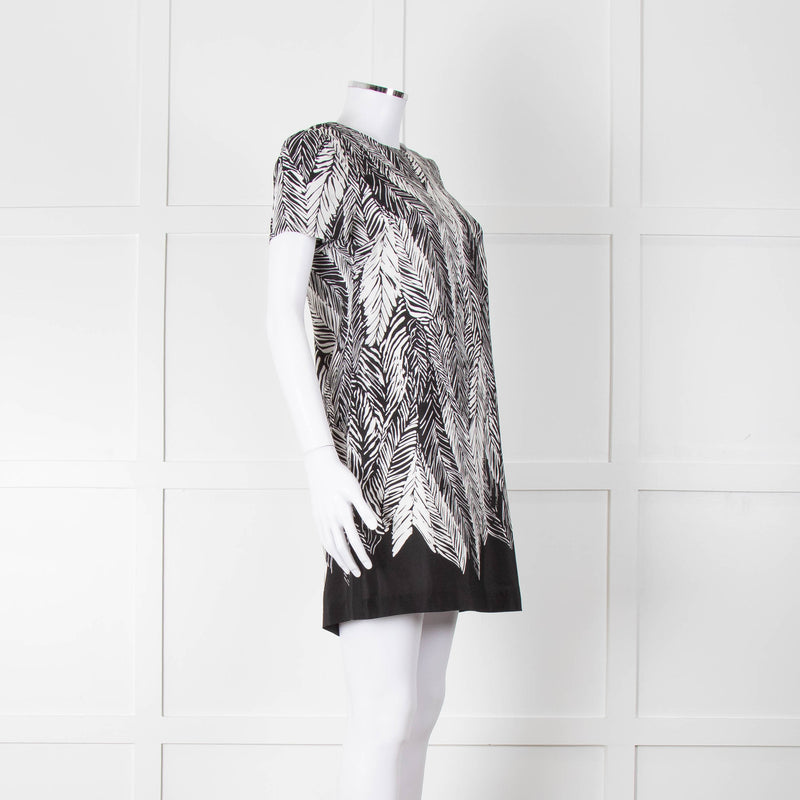 Club Monaco Black And White Palm Print Silk Dress