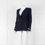 Pinko Navy Gold Button knitted Sleeves Blazer