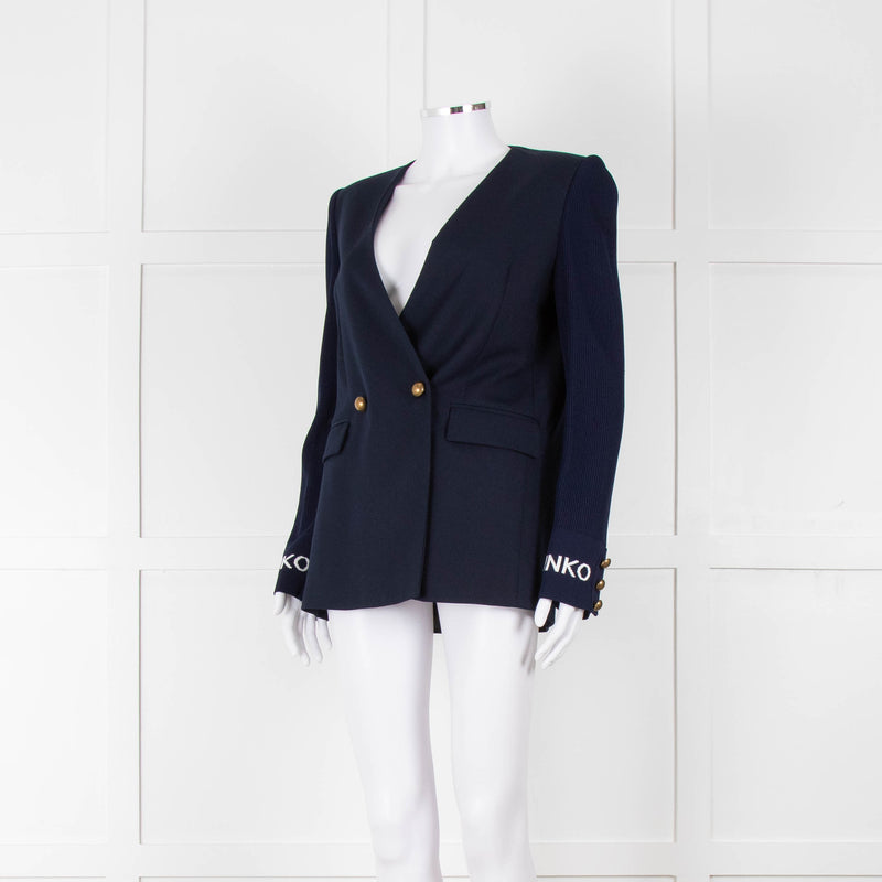Pinko Navy Gold Button knitted Sleeves Blazer