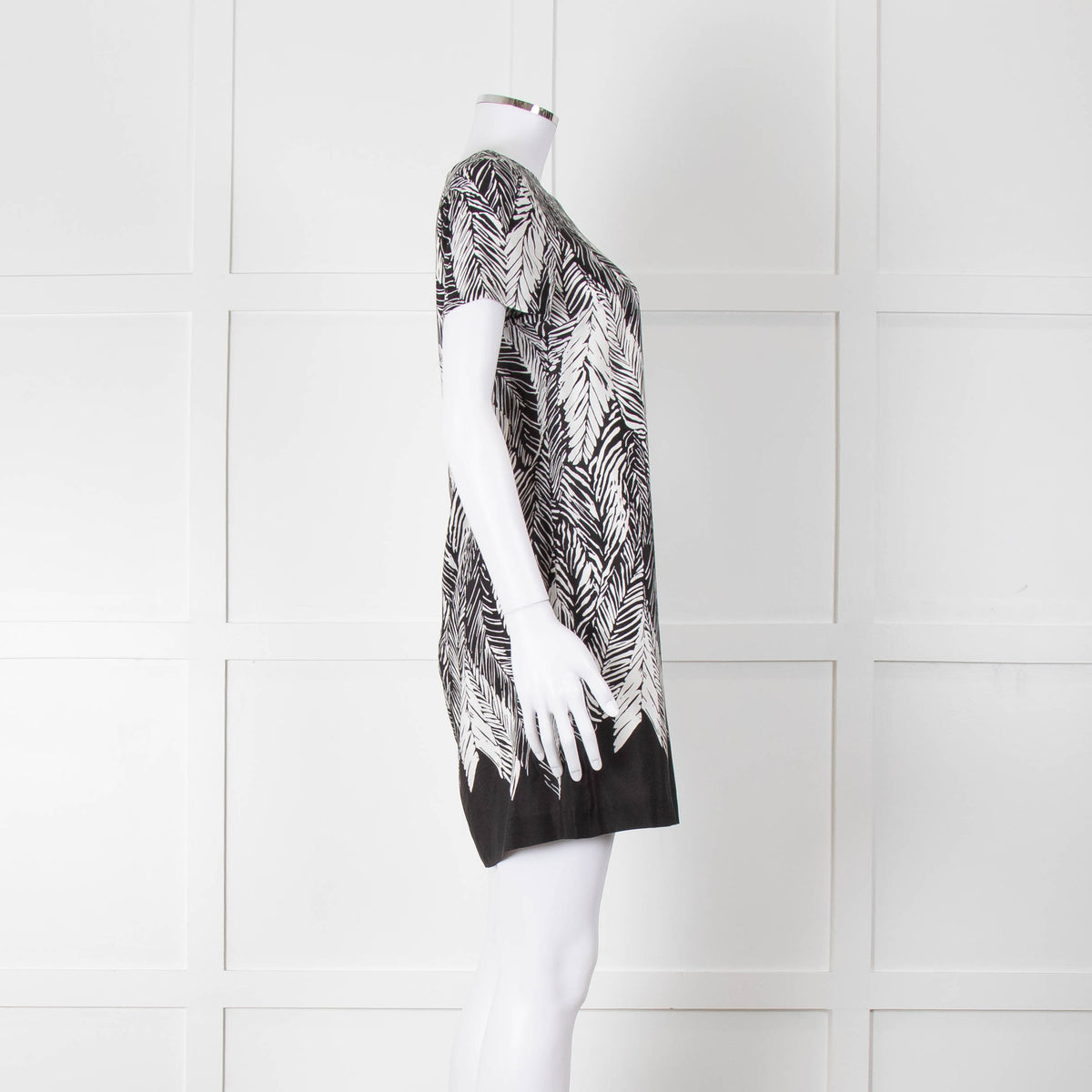 Club Monaco Black And White Palm Print Silk Dress