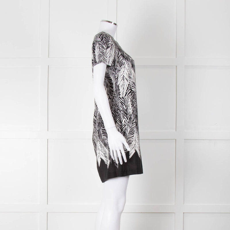 Club Monaco Black And White Palm Print Silk Dress