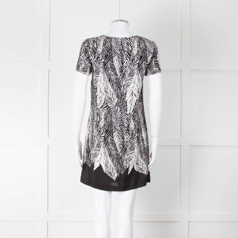 Club Monaco Black And White Palm Print Silk Dress