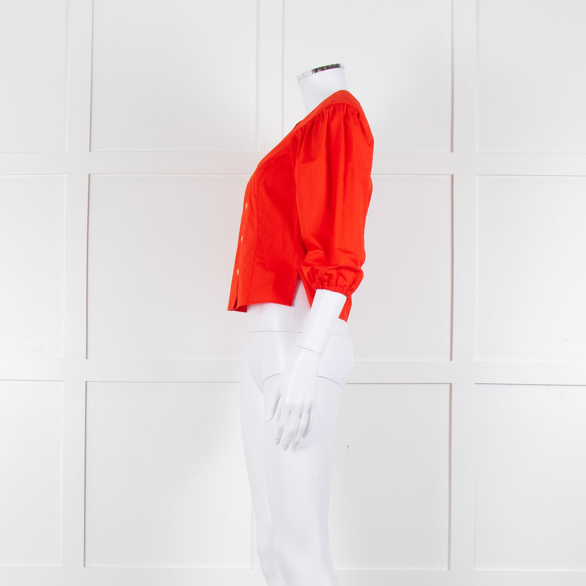 Tory Burch Orange Red Cotton Puff Sleeve Top