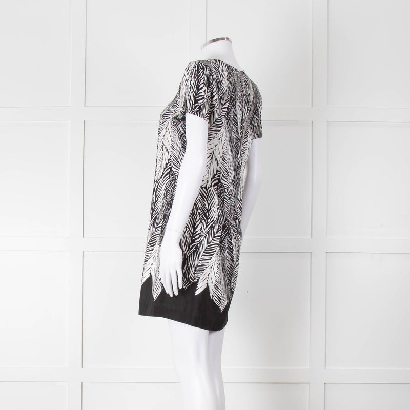 Club Monaco Black And White Palm Print Silk Dress