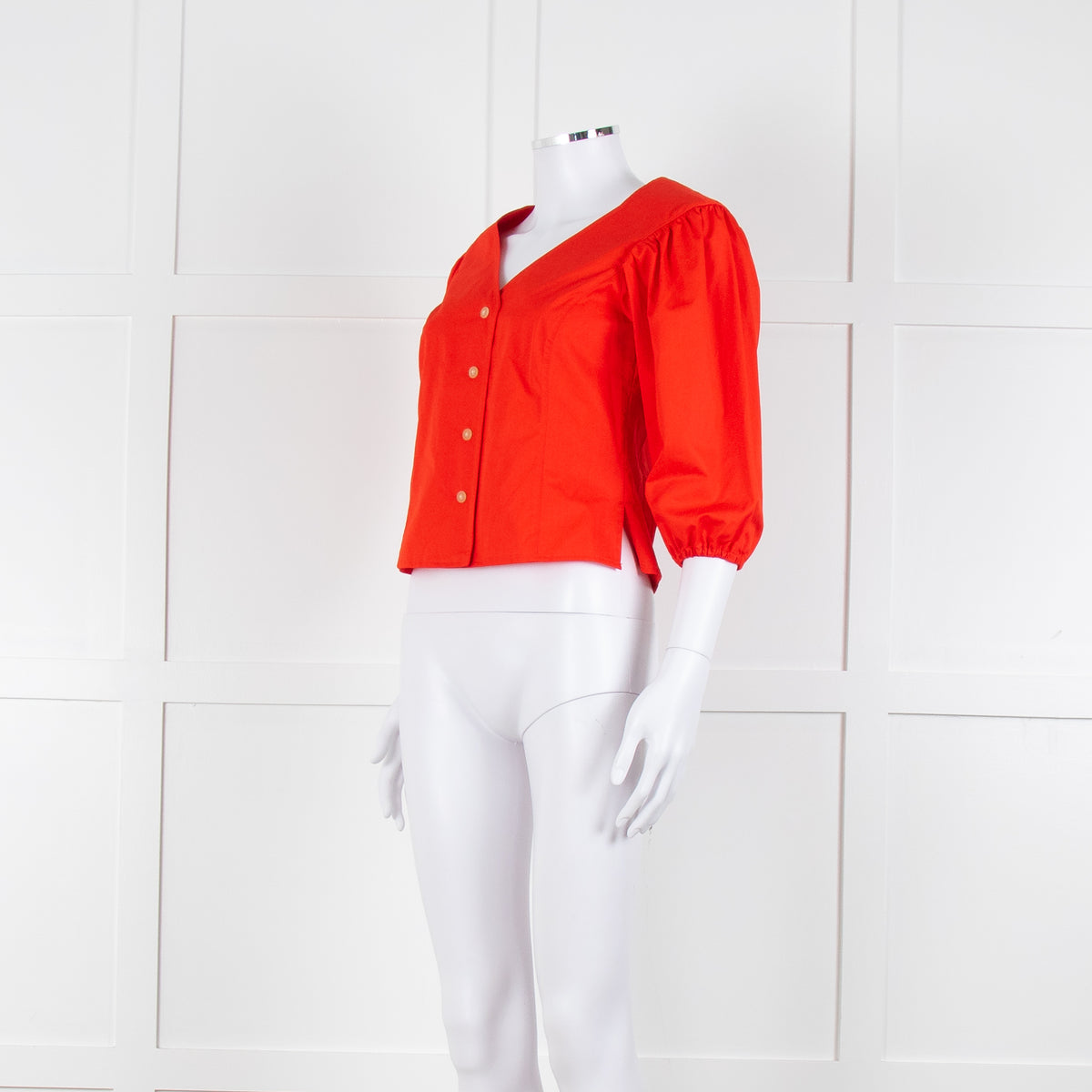 Tory Burch Orange Red Cotton Puff Sleeve Top