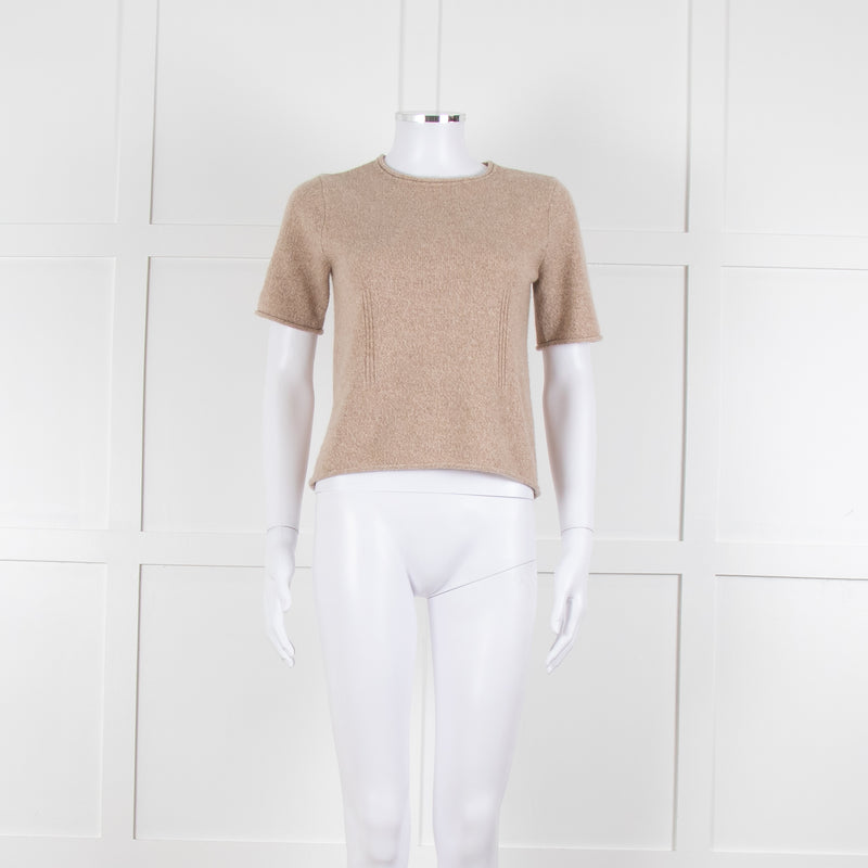 Club Monaco Beige Cashmere Short Sleeve Sweater
