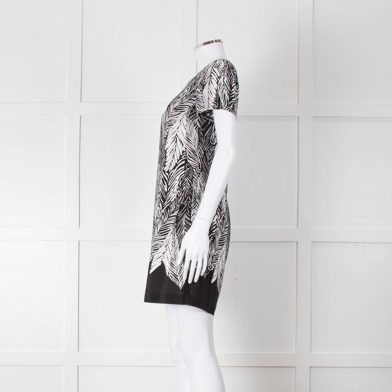 Club Monaco Black And White Palm Print Silk Dress