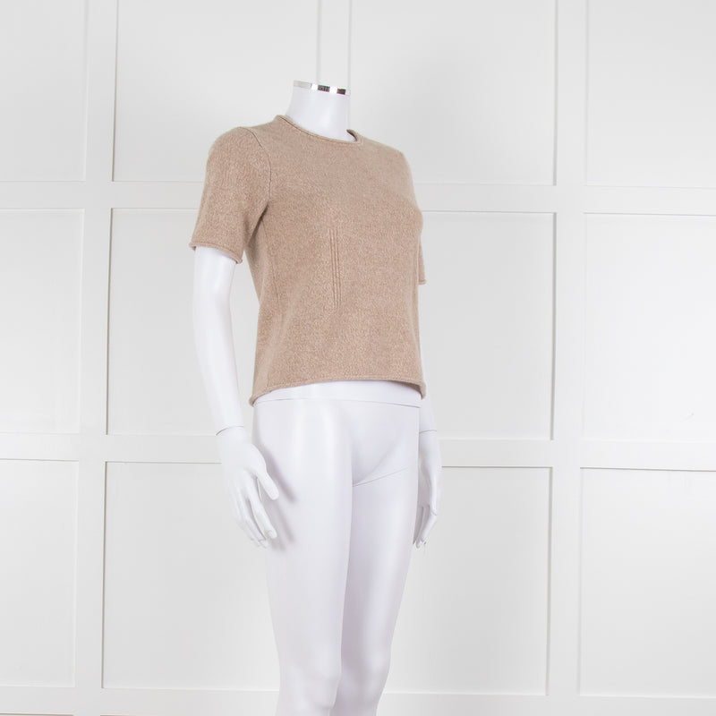 Club Monaco Beige Cashmere Short Sleeve Sweater