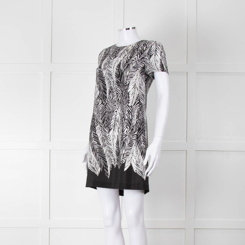 Club Monaco Black And White Palm Print Silk Dress