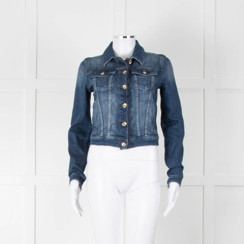 Armani Jeans Blue Stretch Denim Jacket with Lace Trim