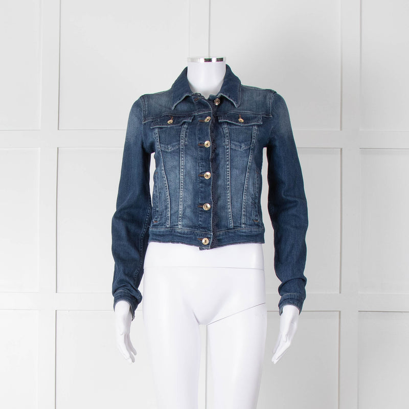 Armani Jeans Blue Stretch Denim Jacket with Lace Trim