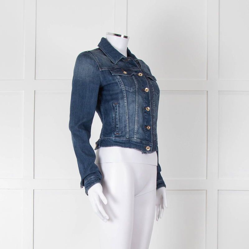 Armani Jeans Blue Stretch Denim Jacket with Lace Trim