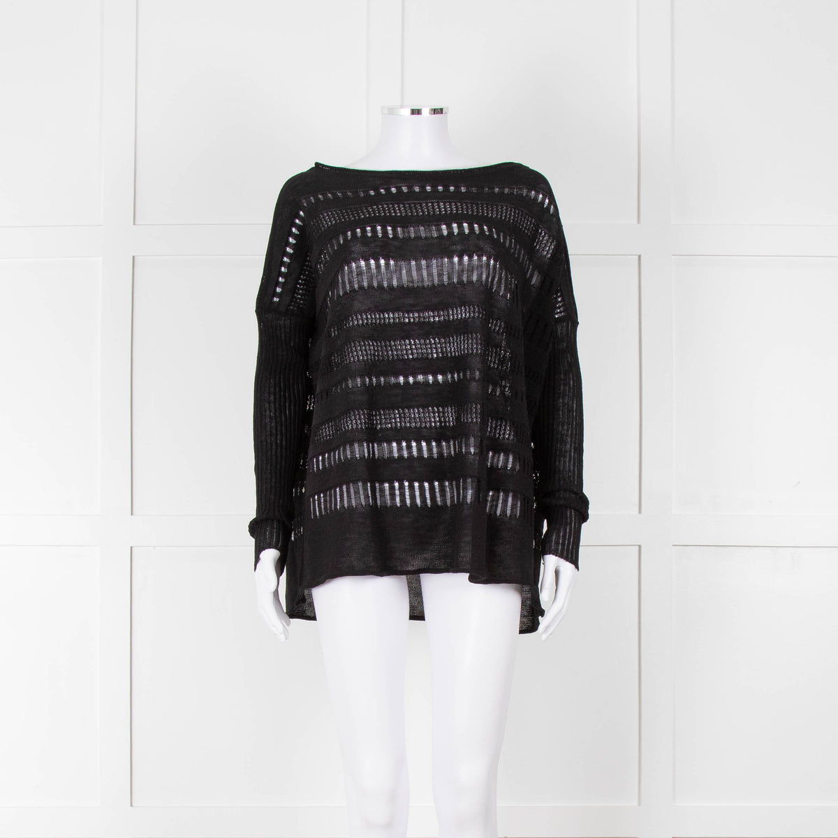 Sarah Pacini Black Linen Blend Mesh Stripe Jumper