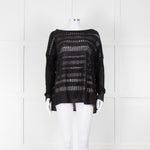 Sarah Pacini Black Linen Blend Mesh Stripe Jumper