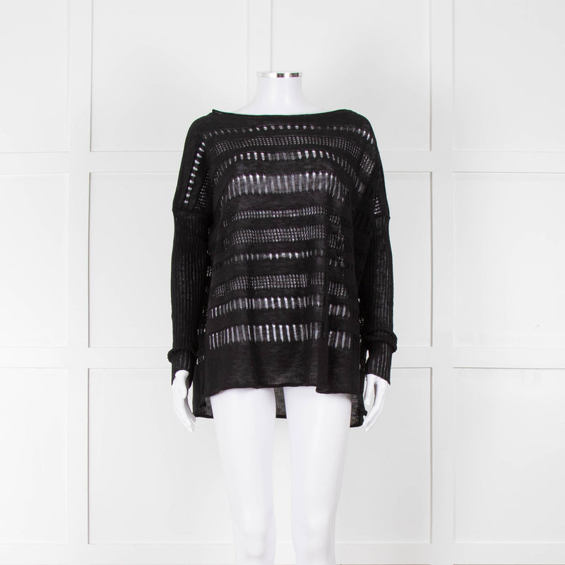Sarah Pacini Black Linen Blend Mesh Stripe Jumper