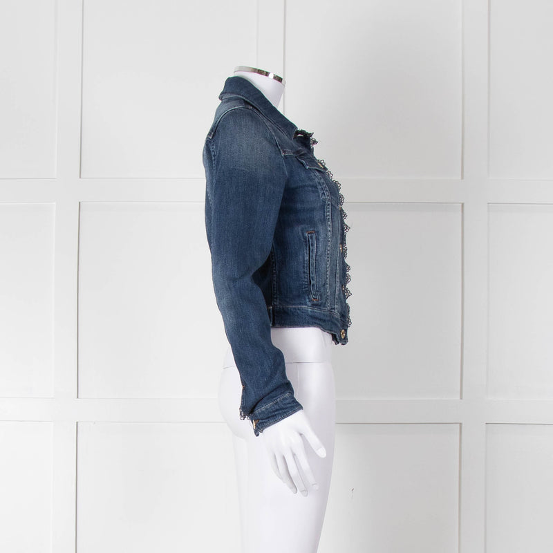Armani Jeans Blue Stretch Denim Jacket with Lace Trim