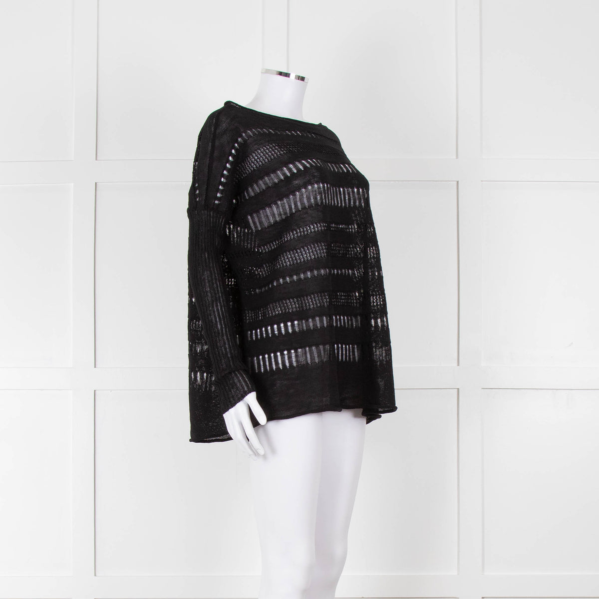 Sarah Pacini Black Linen Blend Mesh Stripe Jumper