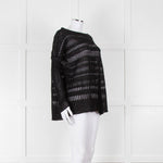 Sarah Pacini Black Linen Blend Mesh Stripe Jumper