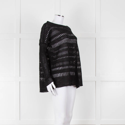 Sarah Pacini Black Linen Blend Mesh Stripe Jumper