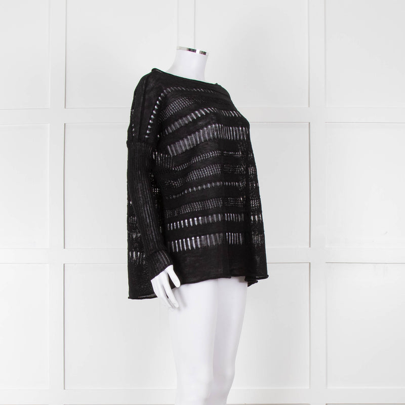 Sarah Pacini Black Linen Blend Mesh Stripe Jumper
