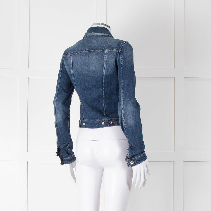 Armani Jeans Blue Stretch Denim Jacket with Lace Trim